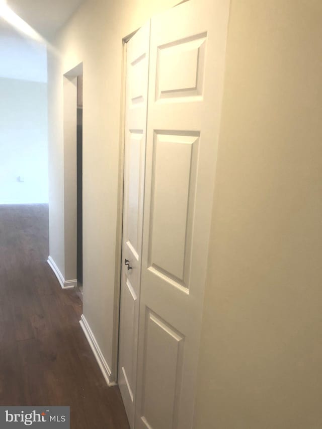 hallway with dark wood-type flooring