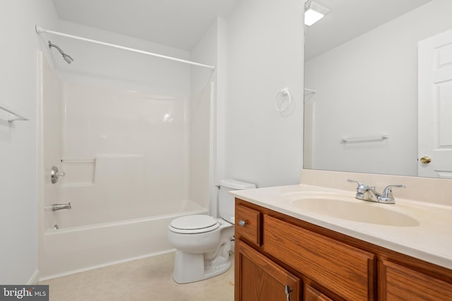 full bathroom with vanity, shower / tub combination, and toilet