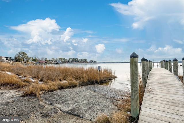 view of dock with a water view