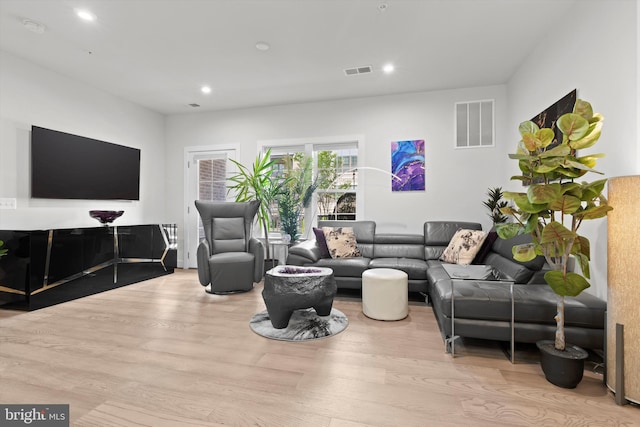 living room featuring light wood-type flooring