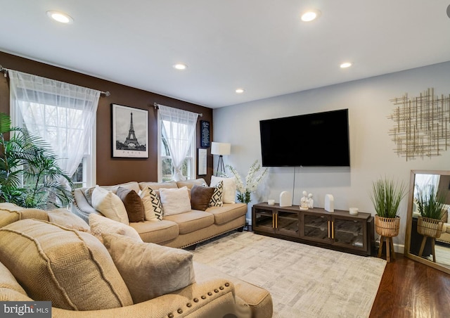 living room with hardwood / wood-style flooring