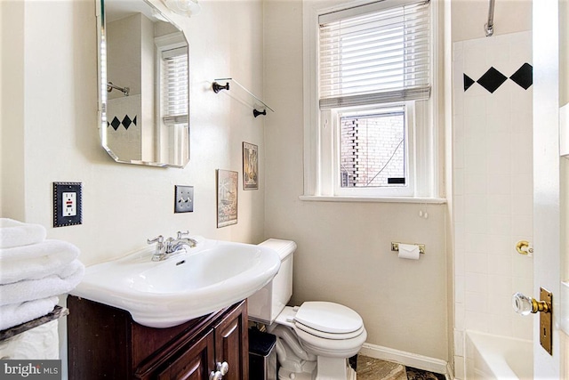 full bathroom with vanity, shower / washtub combination, and toilet