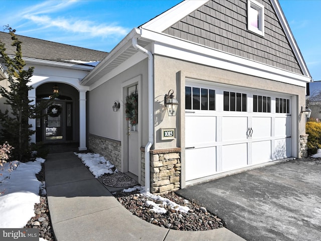 exterior space featuring a garage