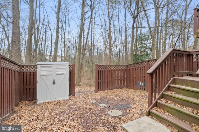 view of yard featuring a shed