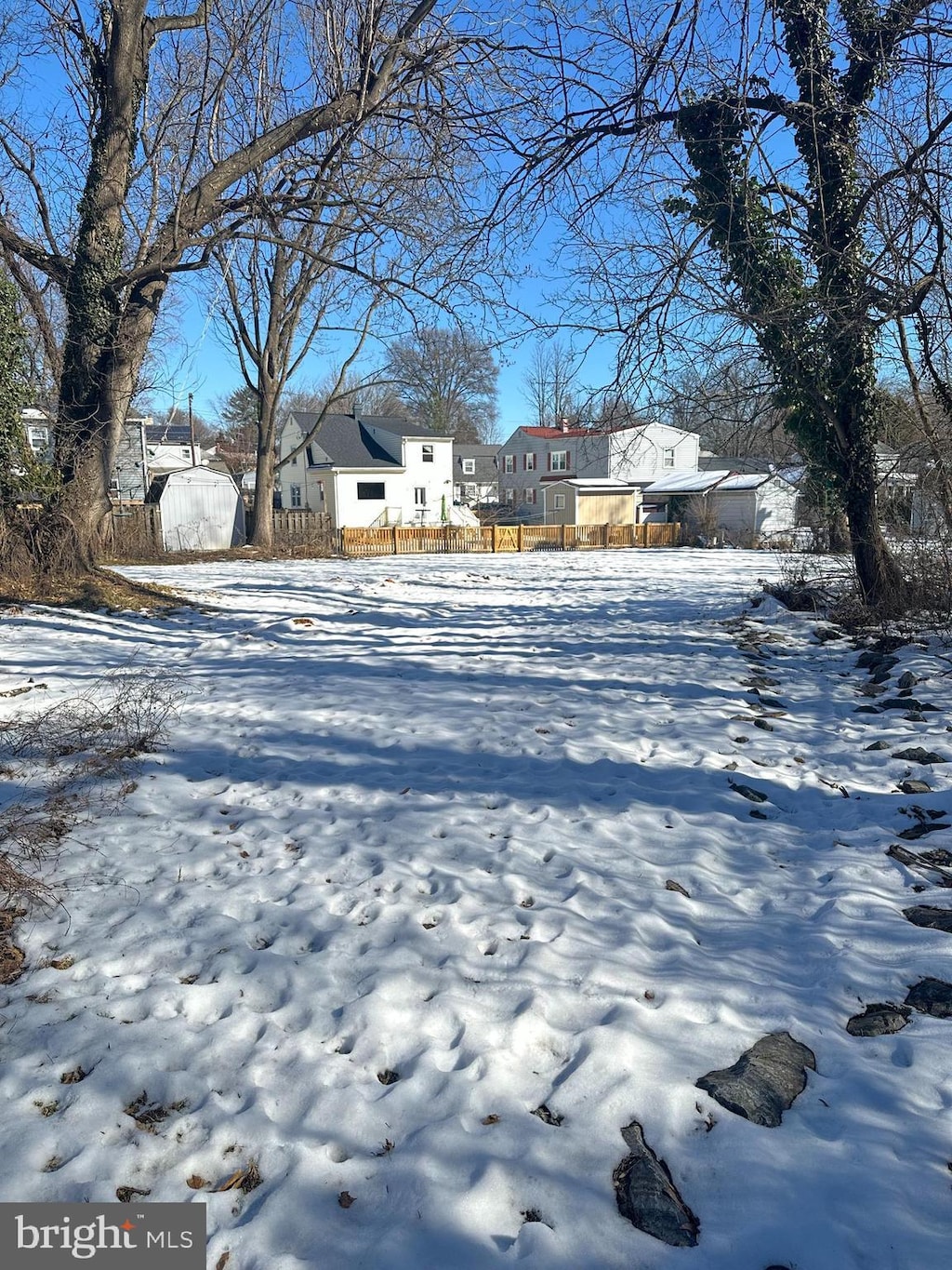 view of yard layered in snow