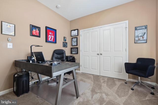 home office with light carpet