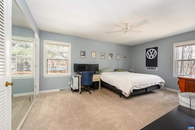 bedroom featuring carpet floors and ceiling fan