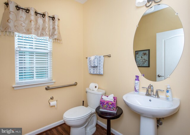 bathroom with hardwood / wood-style floors and toilet