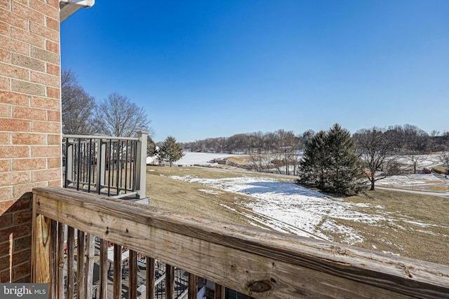 view of snow covered deck