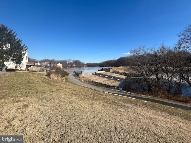 view of yard with a water view