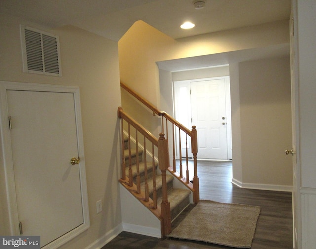 foyer entrance featuring dark wood-type flooring