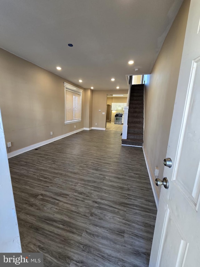 unfurnished living room featuring dark hardwood / wood-style floors