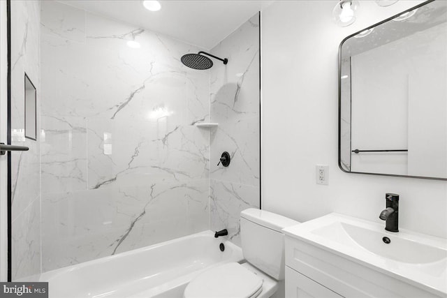 full bath featuring shower / tub combination, vanity, and toilet