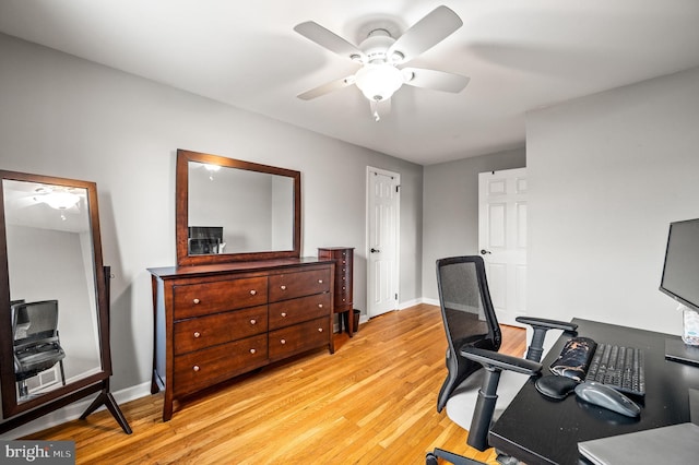 office area featuring ceiling fan and light hardwood / wood-style floors