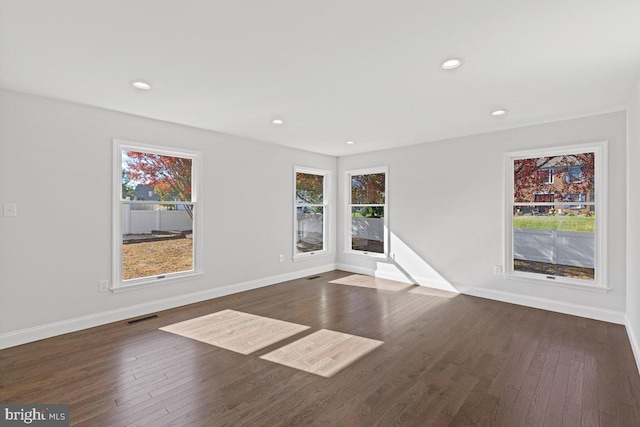 empty room featuring dark hardwood / wood-style flooring and plenty of natural light