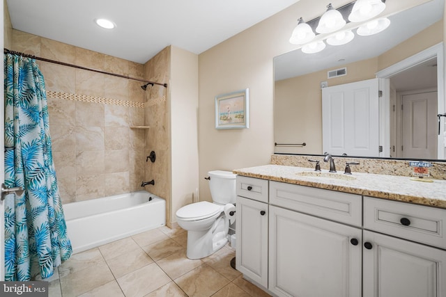 full bathroom with vanity, tile patterned flooring, toilet, and shower / bath combo