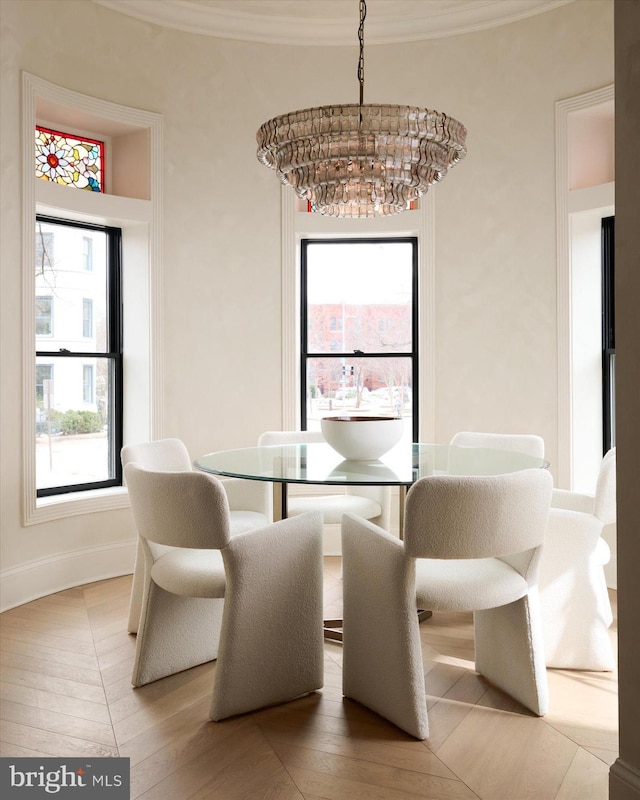 dining room with a chandelier