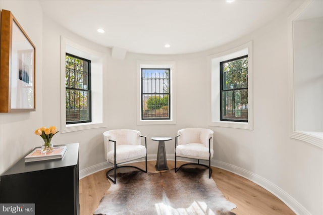 sitting room with hardwood / wood-style flooring