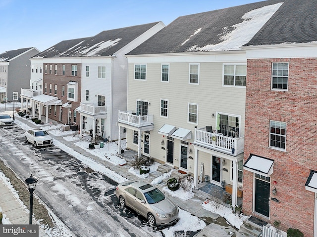 view of snow covered property