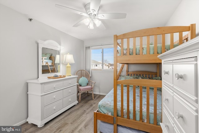 bedroom featuring ceiling fan and light hardwood / wood-style floors