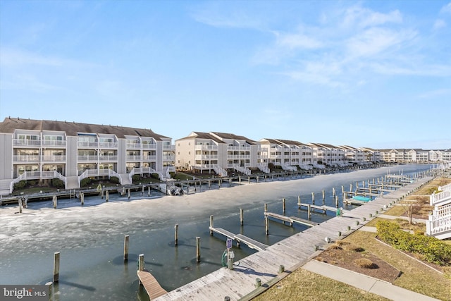 dock area with a water view