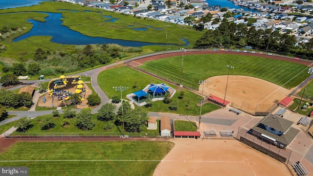 aerial view featuring a water view