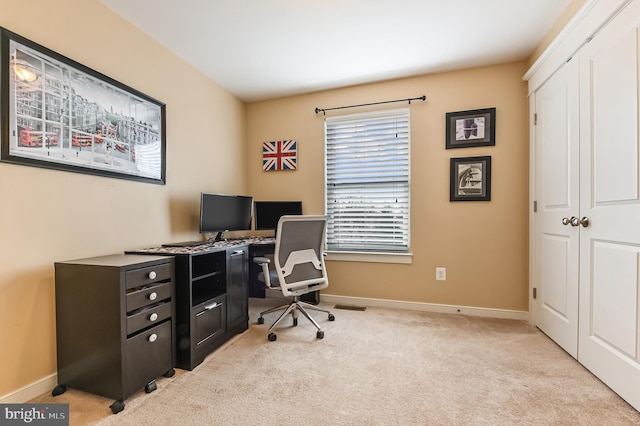 view of carpeted home office