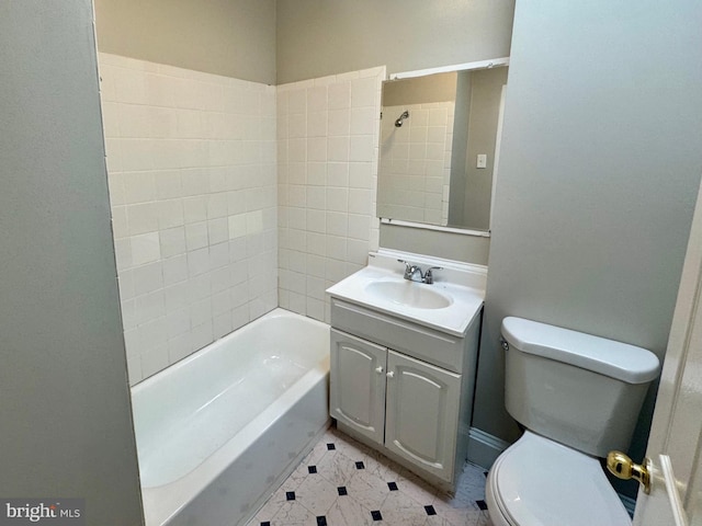 full bathroom with vanity, tile patterned floors, bathing tub / shower combination, and toilet