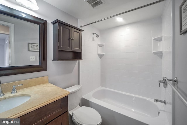 full bathroom with vanity, toilet, and tub / shower combination