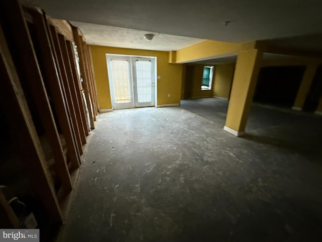 basement featuring french doors