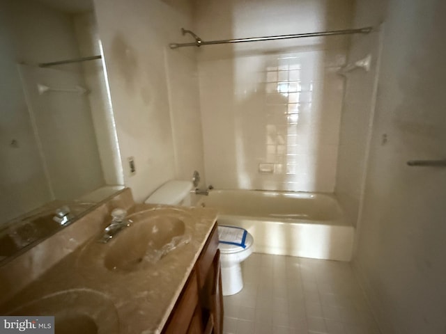 full bathroom featuring vanity, toilet, tub / shower combination, and tile patterned flooring