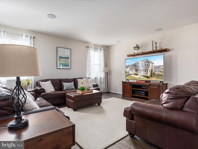 living room featuring dark hardwood / wood-style floors