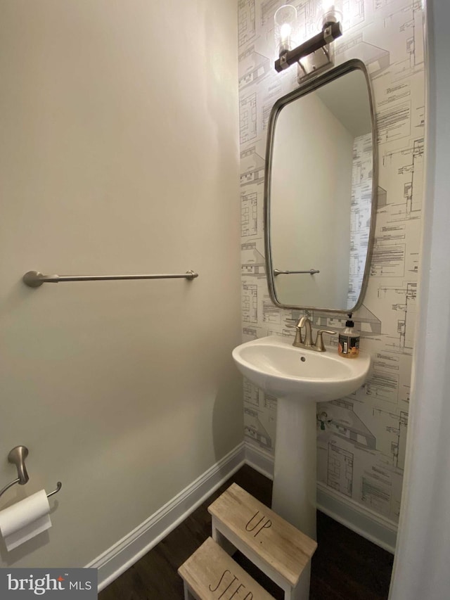 bathroom with wood-type flooring