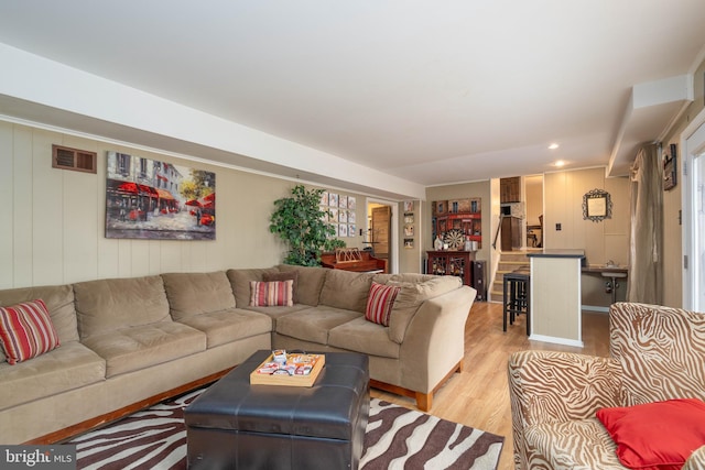 living room with light wood-type flooring