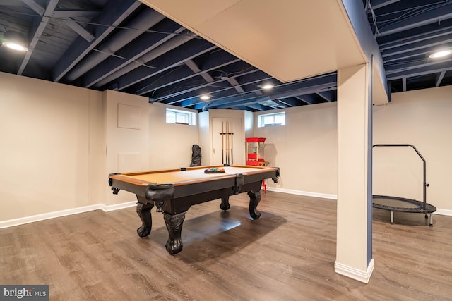 game room with billiards and hardwood / wood-style flooring