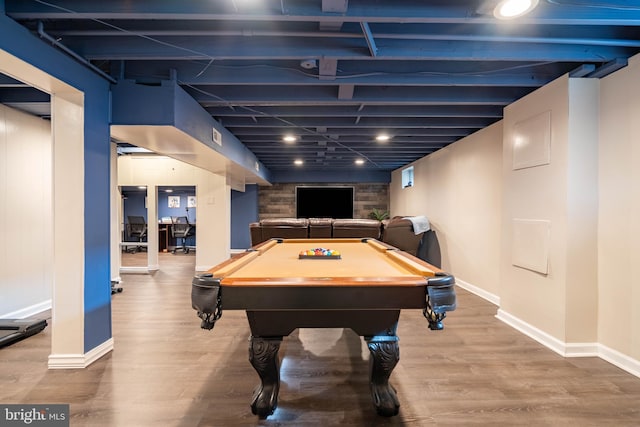 game room featuring billiards and hardwood / wood-style floors