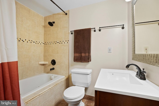 full bathroom featuring vanity, toilet, and shower / tub combo