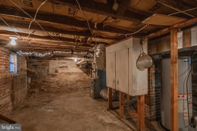 basement featuring water heater