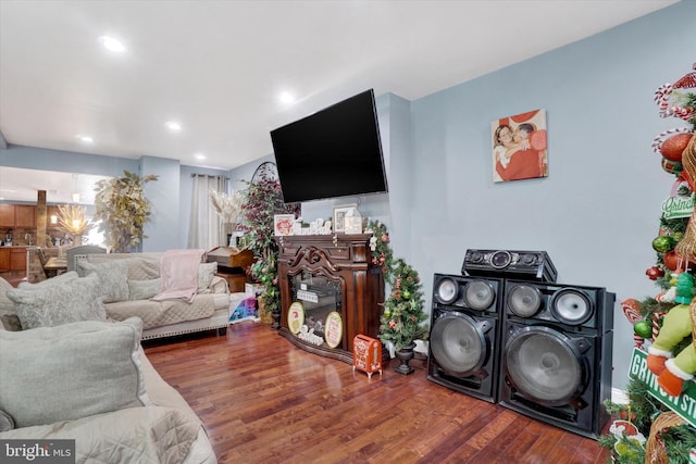 living room with hardwood / wood-style flooring