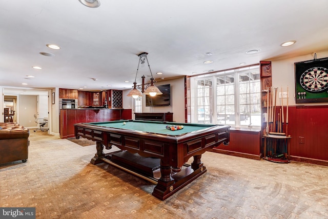 recreation room featuring indoor bar and billiards