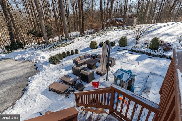 view of yard covered in snow