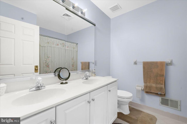 bathroom with vanity, tile patterned flooring, and toilet