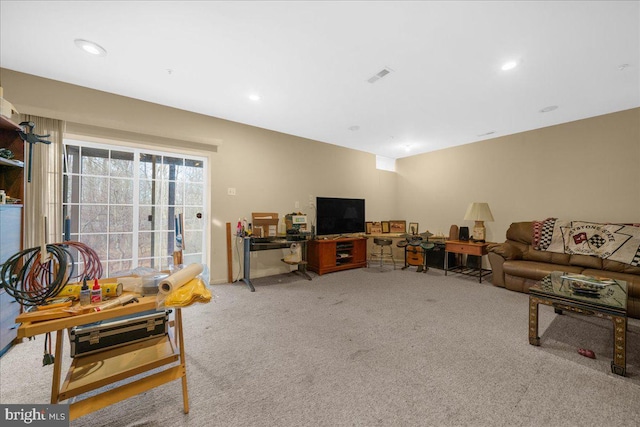 living room featuring carpet