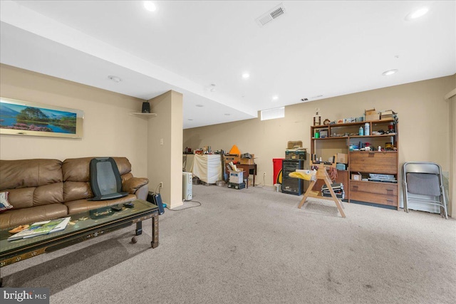 living room with carpet floors