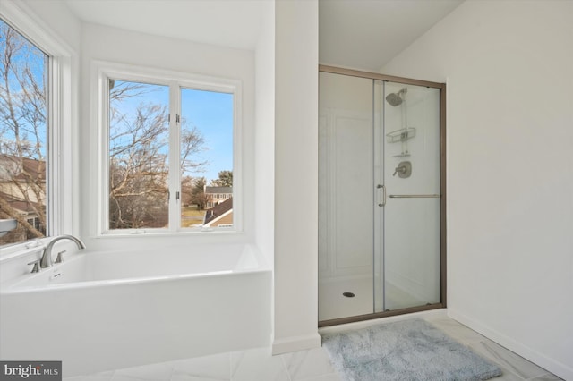 bathroom with a shower with shower door