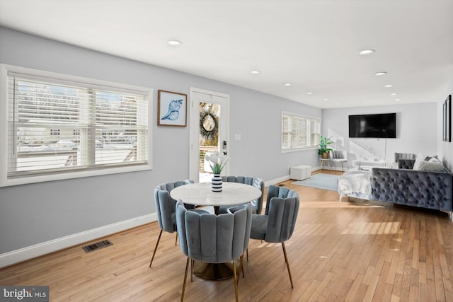 dining room featuring a wealth of natural light and light wood-type flooring