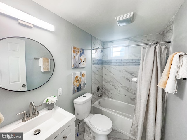 full bathroom with vanity, toilet, and shower / bath combo