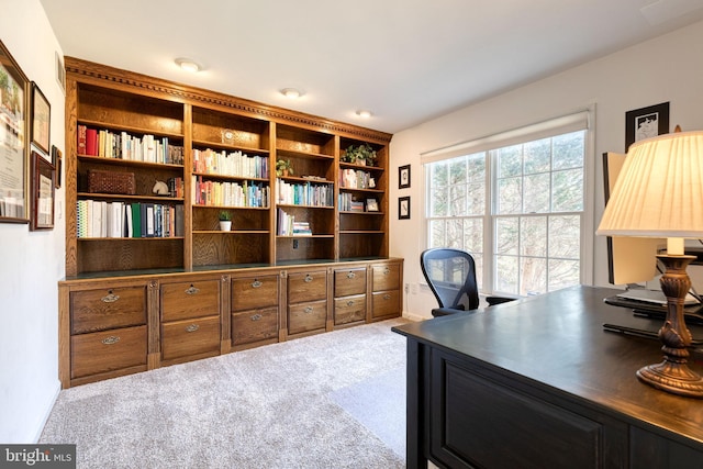 view of carpeted home office