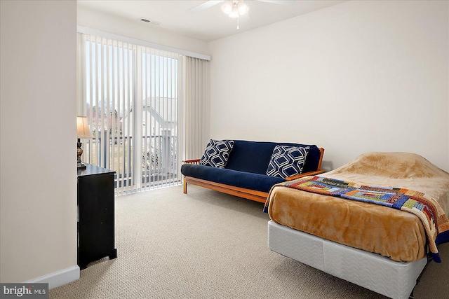 bedroom with carpet floors and ceiling fan