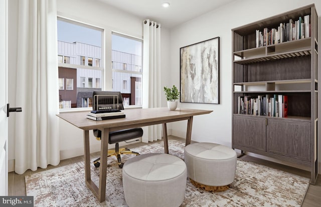 office area with light wood-type flooring